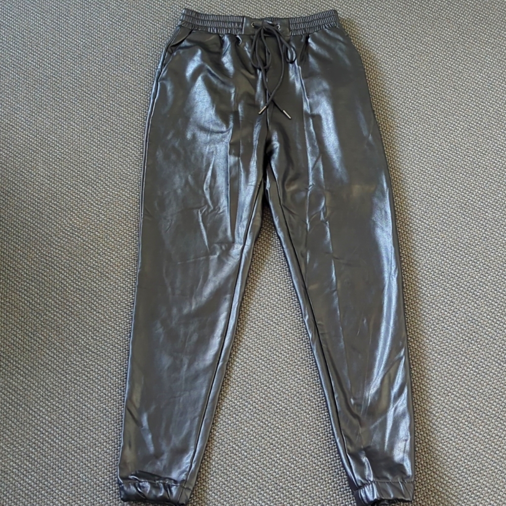 Faux Leather Black Joggers with Soft Lining